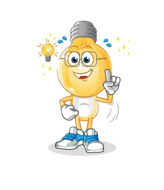 Ampul kafalı çizgi film karakteri bir fikir buldu. maskot vektörü