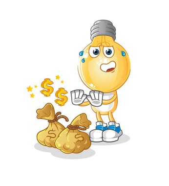 Ampul kafalı çizgi film para resimlerini reddediyor. karakter vektörü