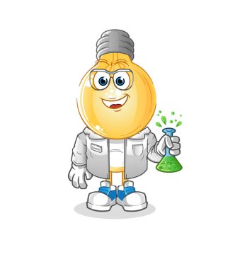 Ampul kafalı çizgi film bilim adamı karakteri. çizgi film maskotu vektörü