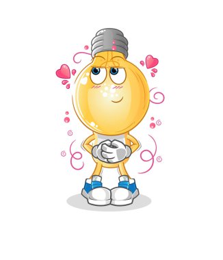 Ampul başlı çizgi film utangaç vektörü. çizgi film karakteri