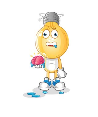 Ampul kafalı karikatür, beyin vektörü yok. çizgi film karakteri