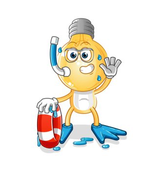 Ampul kafalı çizgi film yüzücüsü ve maskot. çizgi film vektörü