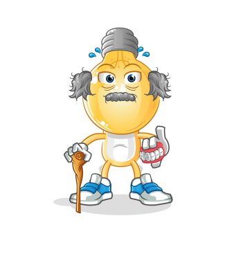 Ampul kafalı, çizgi film karakteri, beyaz saçlı yaşlı adam. karakter vektörü