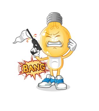 Ampul başlı çizgi film uyarı maskotu. çizgi film vektörü