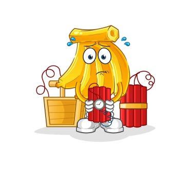 Muz elinde dinamit gibi bir karakter. çizgi film maskotu vektörü