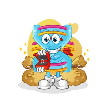 DNA yüzükle teklif eder. çizgi film maskotu vektörü