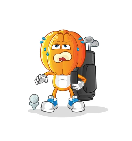 Estrella Dibujos Animados Cabeza Fruta Con Equipo Golf Vector Mascota — Vector de stock