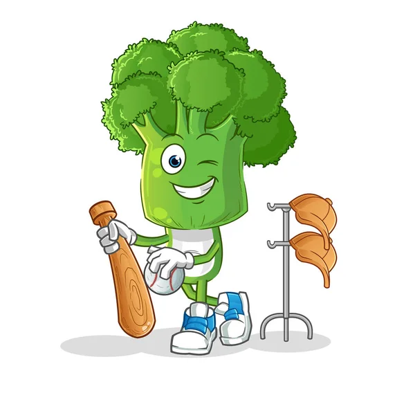 Brócolis Cabeça Cartoon Jogando Mascote Beisebol Vector Dos Desenhos Animados —  Vetores de Stock