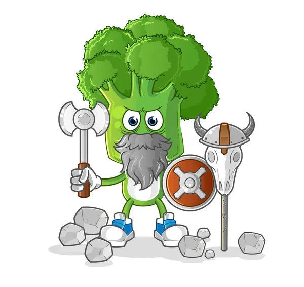 Broccoli Head Cartoon Viking Illustration Character Vector — Stock Vector