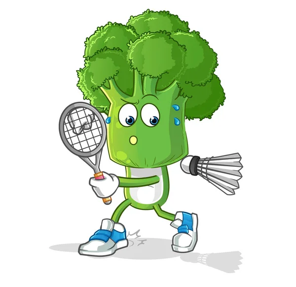 Brokuły Głowa Kreskówka Gra Badminton Ilustracji Wektor Charakteru — Wektor stockowy