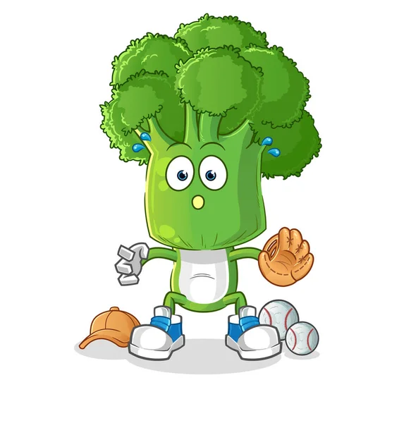 Broccoli Testa Cartone Animato Baseball Catcher Vettore Della Mascotte Del — Vettoriale Stock