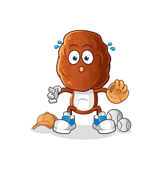 Date Fruit Head Cartoon Baseball Catcher Cartoon Mascot Vector — Stock Vector