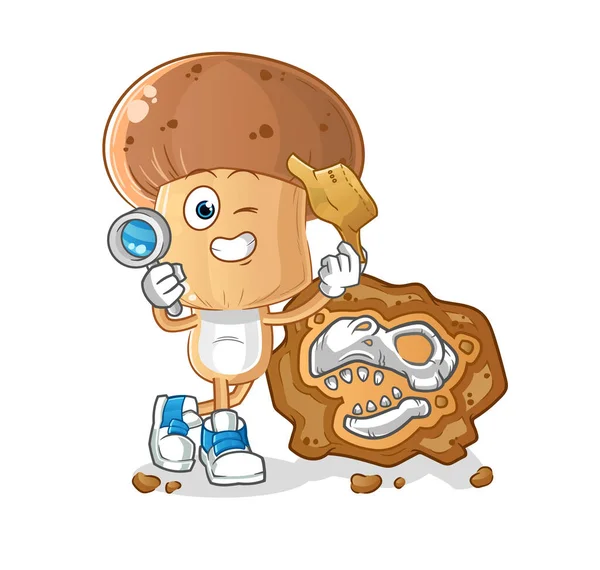 蘑菇头像卡通画考古学家与化石吉祥物 卡通矢量 — 图库矢量图片
