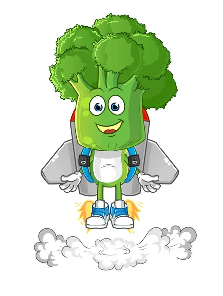 Broccoli Hoofd Cartoon Met Jetpack Mascotte Cartoon Vector — Stockvector