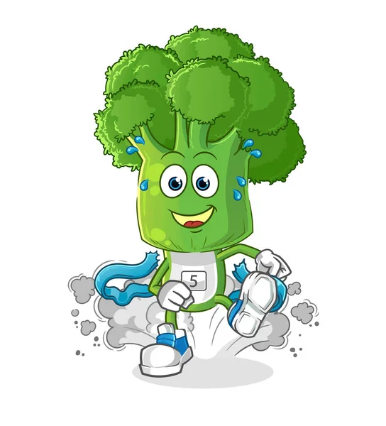 Broccoli Testa Personaggio Corridore Cartone Animato Vettore Della Mascotte Del — Vettoriale Stock