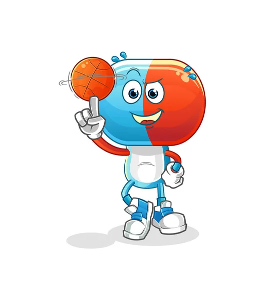 Capsule Head Cartoon Playing Basket Ball Mascot Cartoon Vector — Stock Vector