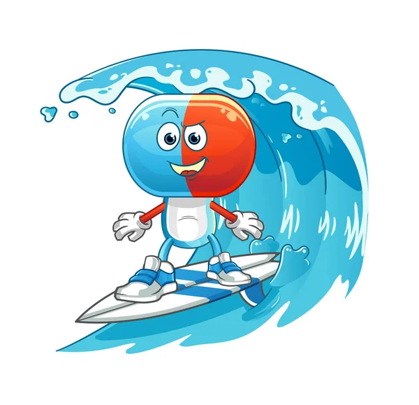 Cabeça Cápsula Personagem Surf Cartoon Vetor Mascote Desenhos Animados — Vetor de Stock