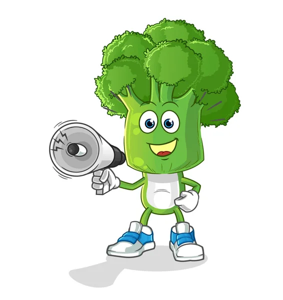 Broccoli Hoofd Cartoon Met Hand Luidsprekers Vector Stripfiguur — Stockvector