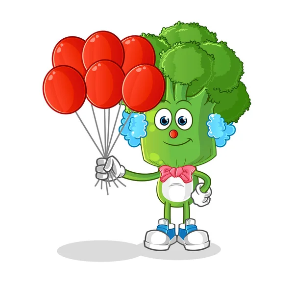 Broccoli Head Cartoon Clown Balloons Vector Cartoon Character — Stock Vector