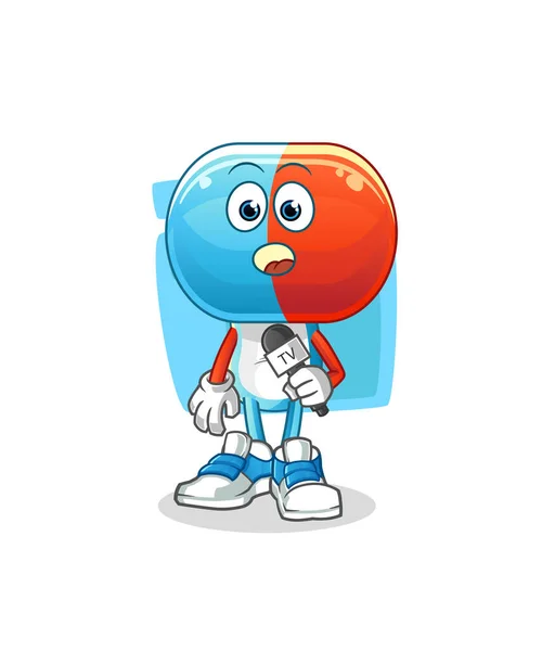 Capsule Head Cartoon Reporter Cartoon Mascot Vector — Stock Vector