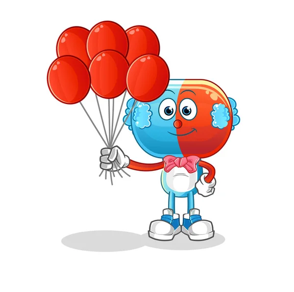 Capsule Head Cartoon Clown Balloons Vector Cartoon Character — Stock Vector