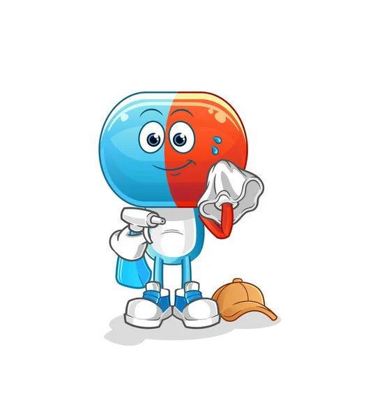 Capsule Head Cartoon Cleaner Vector Cartoon Character — Stock Vector