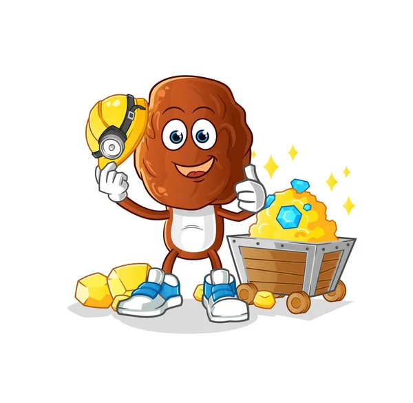 Date Fruit Head Cartoon Miner Gold Character Cartoon Vector — Stock Vector