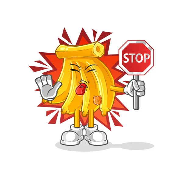 Banana Holding Stop Sign Cartoon Mascot Vector — Stock Vector