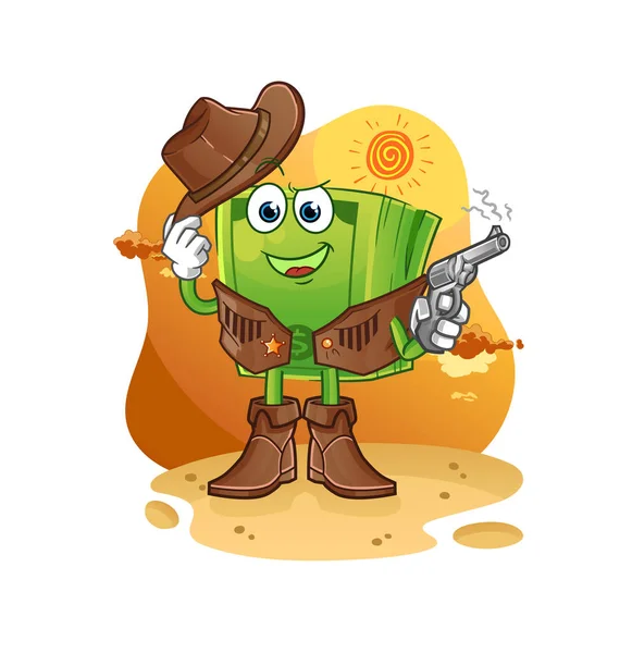 Money Cowboy Gun Character Vector — Stock Vector