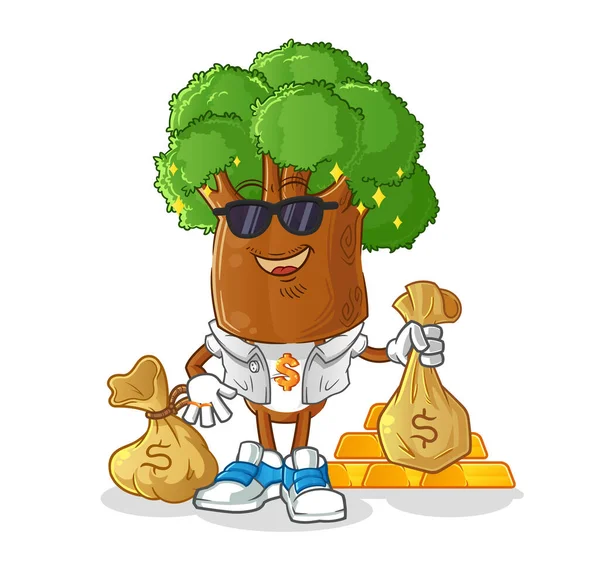 Ağaç kafalı zengin çizgi film karakteri. çizgi film maskotu vektörü