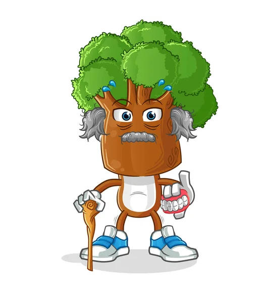 Ağaç kafalı çizgi film karakteri beyaz saçlı yaşlı adam. karakter vektörü