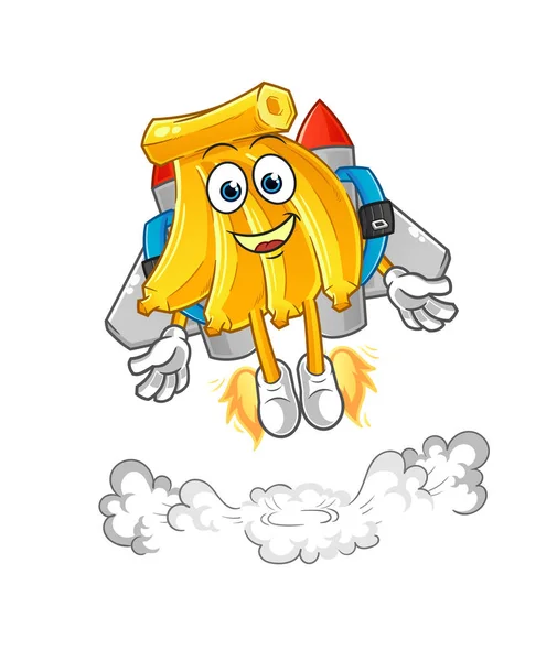 Banana Com Mascote Jetpack Vector Dos Desenhos Animados —  Vetores de Stock