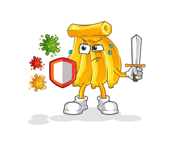 Banane Contre Les Virus Dessin Animé Vecteur Mascotte Dessin Animé — Image vectorielle