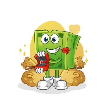 Para yüzükle teklif edilir. çizgi film maskotu vektörü