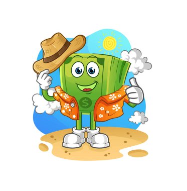 Para tatile gider. çizgi film maskotu vektörü