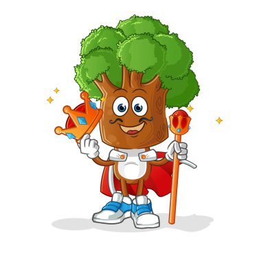 Ağaç başlı karikatür kral vektörü. çizgi film karakteri