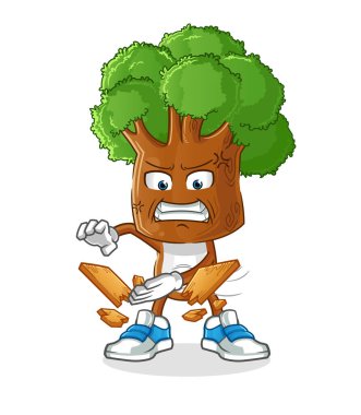 Ağaç kafalı karate maskotu. çizgi film vektörü