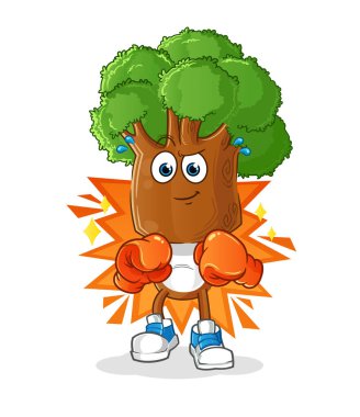 Ağaç kafalı çizgi film boksörü karakteri. çizgi film maskotu vektörü