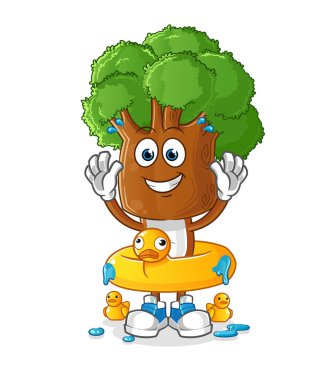 Ördek şamandıralı ağaç kafalı çizgi film. çizgi film maskotu vektörü