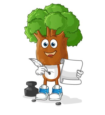 Ağaç başlı karikatür yazarı vektörü. çizgi film karakteri