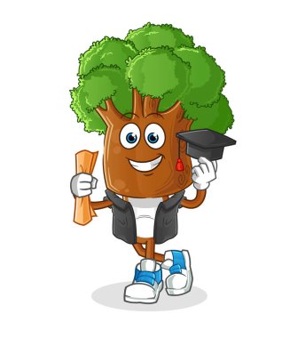 Ağaç kafalı çizgi film mezuniyet vektörü. çizgi film karakteri