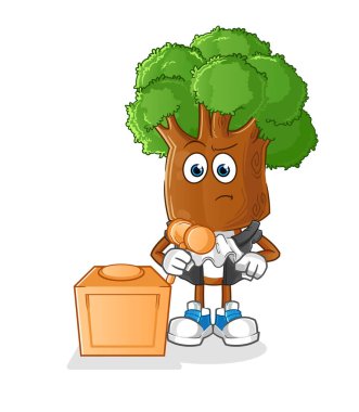 Ağaç kafalı çizgi film yargıcı tokmağı tutuyor. karakter vektörü