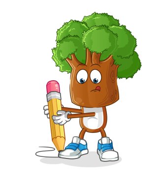 Ağaç başı çizgi filmi kalemle yazılır. çizgi film maskotu vektörü