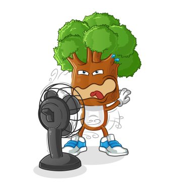 Fan karakterinin önünde ağaç kafalı çizgi film. çizgi film vektörü