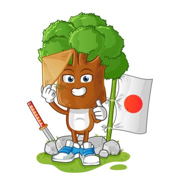 Ağaç başlı karikatür Japon vektörü. çizgi film karakteri