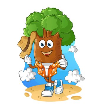 Ağaç kafalıların çizgi filmi tatile gider. çizgi film maskotu vektörü