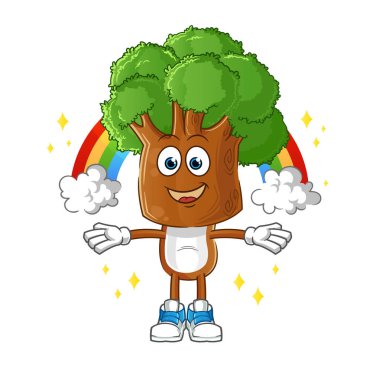 Gökkuşaklı ağaç kafalı çizgi film. çizgi film vektörü