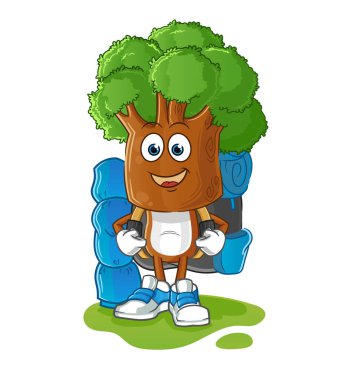 Ağaç kafalı çizgi film karakteri kamp maskotu olur. çizgi film vektörü