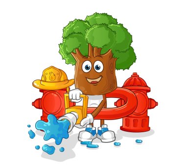 Ağaç başlı çizgi film itfaiyecisi vektörü. çizgi film karakteri