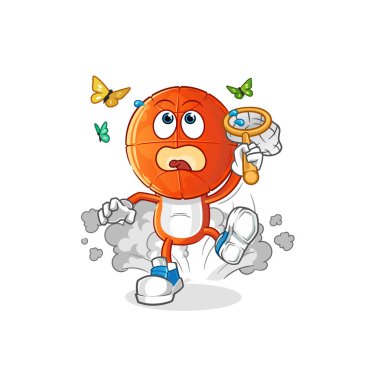 Basketbol kafa çizgi filmi kelebek resimlerini yakalıyor. karakter vektörü